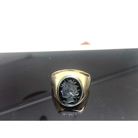 Hematite Cocktail Signet Ring 10k Gold Estate Jewelry Vintage Unisex Size 9 - Picture 11 of 14